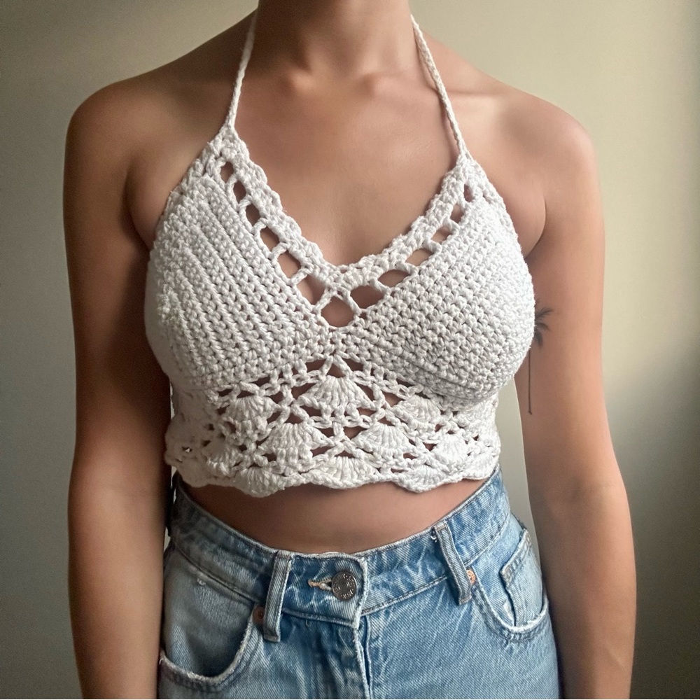 White Crochet Halter Top - Picture 2 of 3